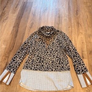 THML Leopard Print Cowl Neck Sweater